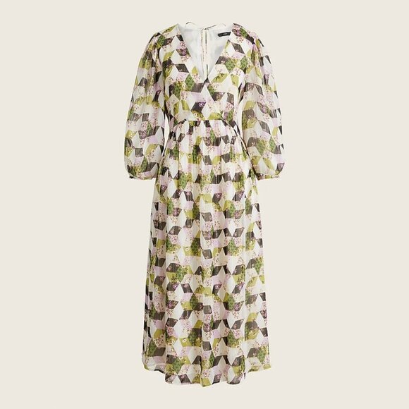 NWT J. Crew Lurex® Metallic Threads Chiffon Midi in Patchwork Print,  size 2 - Picture 1 of 12